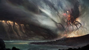 Worshipers Of The Ancient One, Cthulhu, Gather At The Beach In The Middle Of A Storm Wallpaper