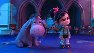 Wreck-it-ralph, Eeyore, And Vanellope Together In A Fun Scene Wallpaper