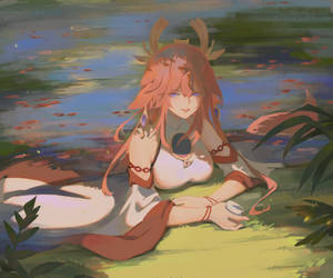 Yae Miko In The Lake Wallpaper