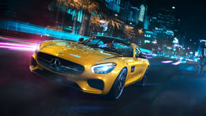 Yellow Amg Car In The City Wallpaper