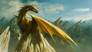 Yellow Earth Dragon On Mountains Wallpaper