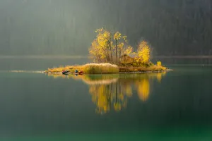 Yellow Lake Island Hd Landscape Desktop Wallpaper