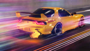 Yellow Mazda Rx 7 Long Exposure Wallpaper