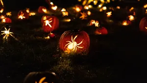 Yellow Spider Decors During Night Time Wallpaper