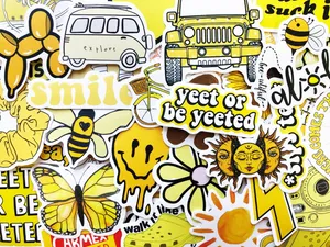Yellow Stickers With A Yellow Car And A Yellow Truck Wallpaper