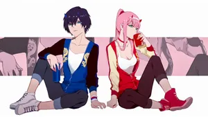 Zero Two And Hiro Sitting Together Wallpaper