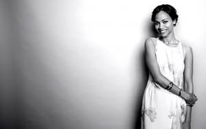 Zoe Saldana White Floral Dress Wallpaper