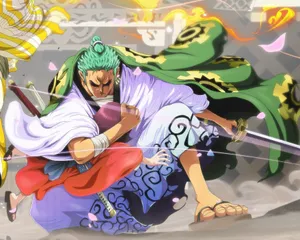 Zoro Wano Protecting A Kid Wallpaper